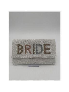 Women's Bride Clutch One Size White Multi-Color with Embellishments & Gold Chain